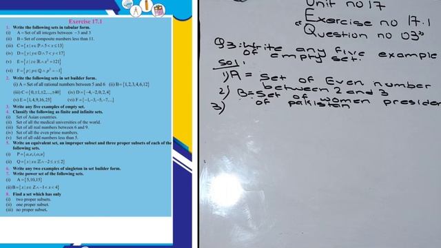 Exercise 17.1 | Question 3 | Set and Function | Class 10 maths Book | Sindh Board | Empty Sets