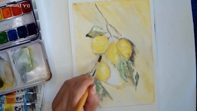 Watercolor Tutorial - Lemons Cloud Monet - Beginner