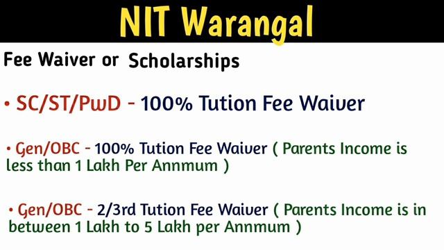 NIT Warangal EEE , CE , ME & Chemical Eng.Cutoff | Fee Waiver | Placements | Fees | JEE Mains 2022