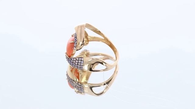 Золотое кольцо Александра с фианитом и кораллом кл3074-14ск-си