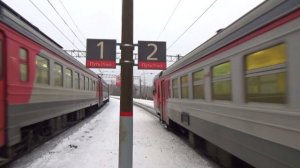 Встреча двух электропоездов ЭР2Т-7200 и ЭД4М-0038 на станции Пожитково БМО ж/д