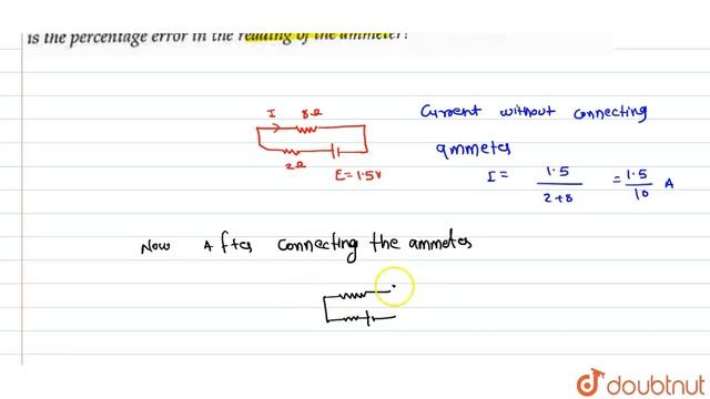 An ammeter of resistance `0.5Omega` is connected in the usual way to a circuit which