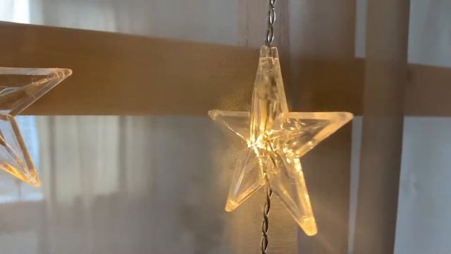 Светящийся занавес ТЁПЛЫЕ ЗВЕЗДОЧКИ, 50 тёплых белых LED, 0.9х2+3 м, прозрачный провод AX8106010 смотреть онлайн