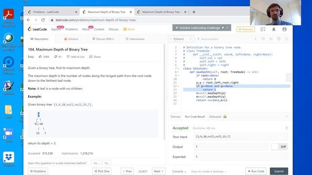 LeetCode Q104 in Python (super fast, IQ=145). Ace Your Job Interview.
