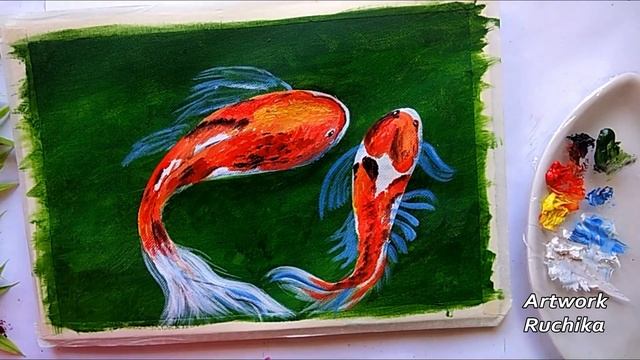 Easy KOI Fish Acrylic Painting | Beautiful Fish Painting Step by Step | Fish Painting смотреть онлайн