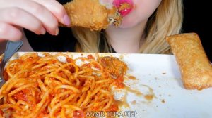 ASMR CHICKEN, SPAGHETTI, PEACH MANGO PIE JOLLIBEE MUKBANG Eating sounds