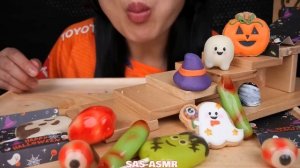 LUKCHUP THAI DESSERT + HALLOWEEN CANDY (ASMR EATING SOUNDS) LIGHT WHISPERS | SAS-ASMR