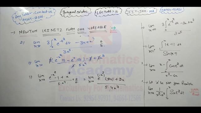 INTEGRALS CALCULUS LECTURE-16 NEWTON LEIBNITZ FORM FOR ONE VARIABLE IIT-JAM/CSIR-NET/GATE/NBHM/TIFR