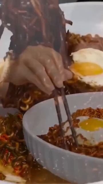 black bean noodles, fried egg korean kimchi#shorts #short #viral #asmr #korean
