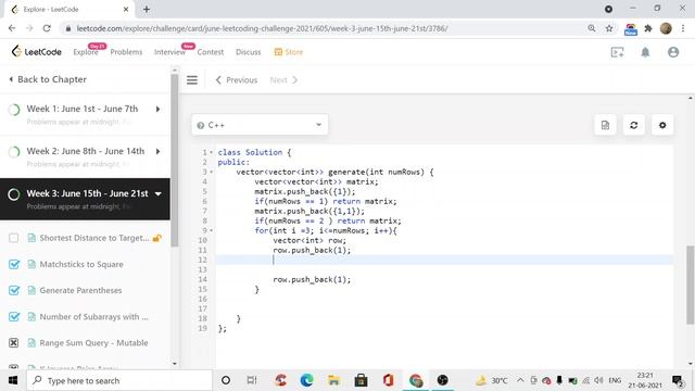 118. Pascal's Triangle | Leetcode | Easy