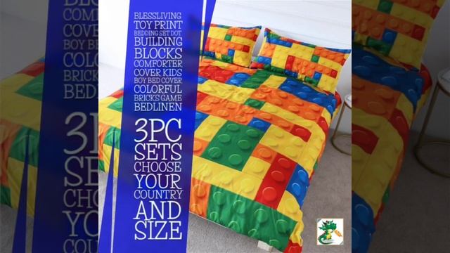 BlessLiving Toy Print Bedding Set Dot Building Blocks Comforter Cover Kids Boy Bed Cover Colorful B