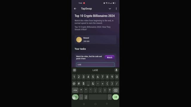 Tap Swap Video Code 10 July | Top 10 Crypto Billionaires Video Code