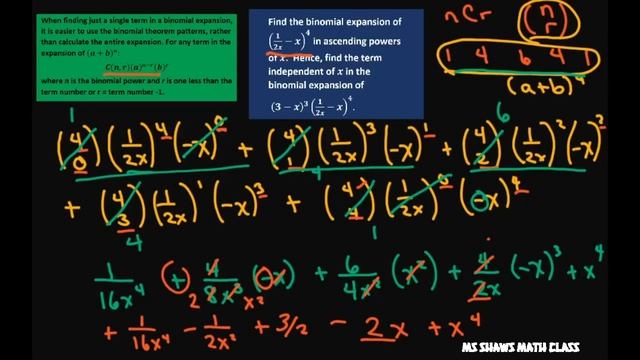 Find the binomial expansion of (1/2x-x)^4 in ascending powers. Find the term independent of x смотреть онлайн