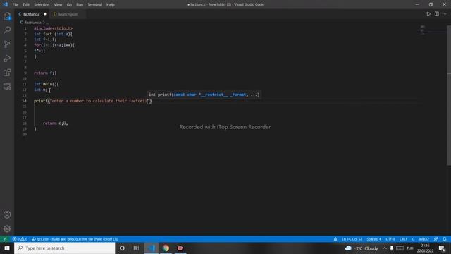 How to calculate factorial using function (C programing)