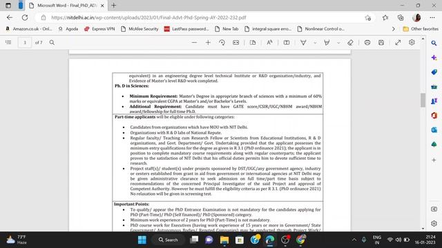 Phd Admission NIT Delhi| NIT Delhi PhD Admission 2023-24| Last Date: 31-01-23