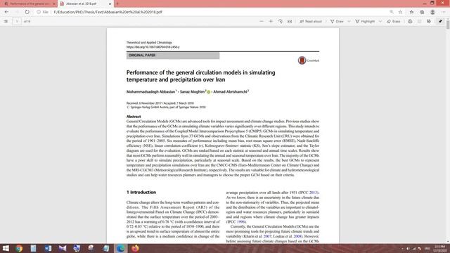 Performance of the general circulation models in simulating temperature and precipitation over Iran