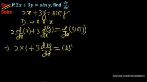 Q13 | If 2x + 3y = siny find dy/dx | Implicit Function | Differentiation | If 2x+3y=siny find dy/d