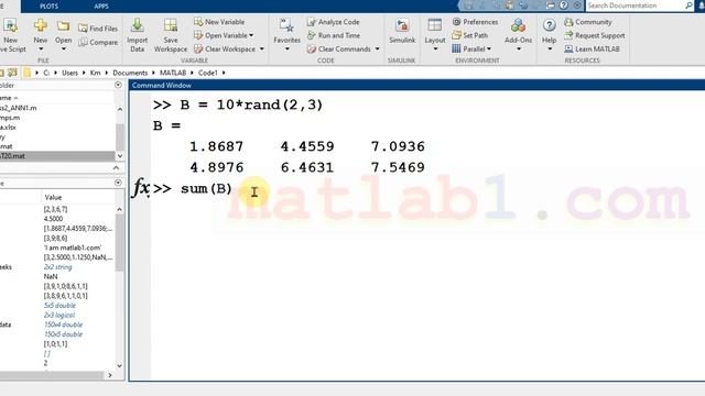 Mean sum median in MATLAB
