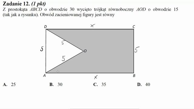 Matura sierpień 2013 zadanie 12 Z prostokąta ABCD o obwodzie 30 wycięto trójkąt równoboczny AOD o o смотреть онлайн