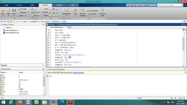 AM Modulation and Demodulation using MATLAB