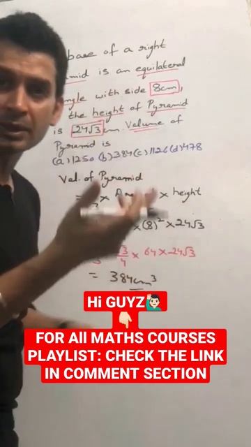 The base of a right pyramid is an equilateral triangle with side 8 cm and the height of the short