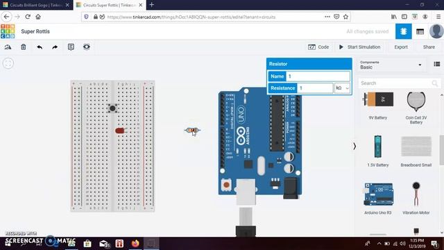 Rangkaian Tinkercad dengan Menggunakan 1 Push Button dan 1 LED смотреть онлайн