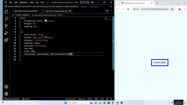spin text on mouse hover in css and html with source code