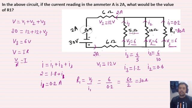 In the above circuit, if the current reading in the ammeter A is 2A, what would be the value of R1?