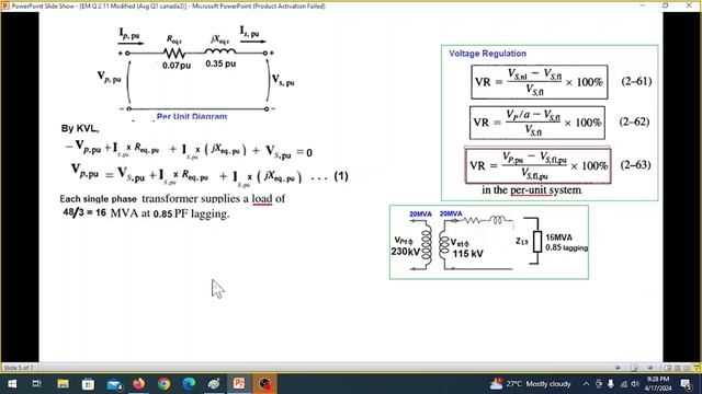 Delta-Delta Connection of Three Phase Transformer  || Voltage Regulation || Assignment ||(Chapman)