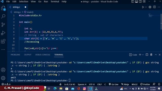 Step - 49: Introduction to String | C Programming in HINDI | EzyCode