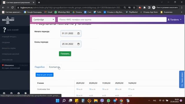 Тесты: таблицы результатов и их печать