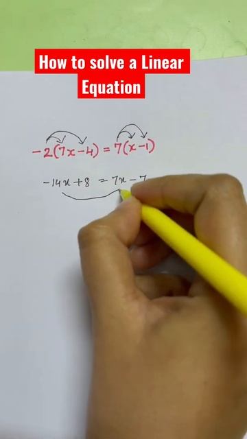 How to solve Linear Equation -2(7x-4)=7(x-1) #math #youtube #shorts #tutor #mathtrick #learning смотреть онлайн