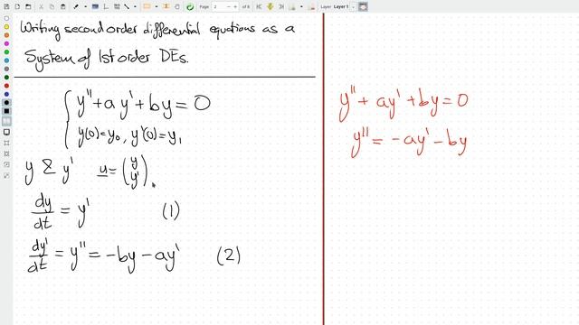 Writing a second order differential equation as a system of first order equations. смотреть онлайн