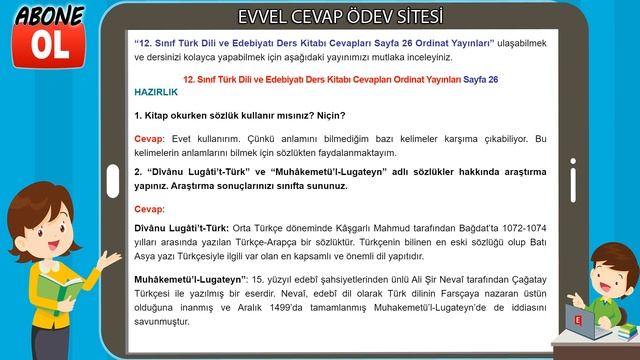 12. Sınıf Türk Dili ve Edebiyatı Ders Kitabı Cevapları Ordinat Yayınları Sayfa 26 смотреть онлайн