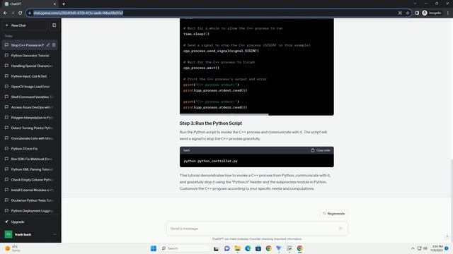 How to stop a c process in python when python invoke that c process using Python h