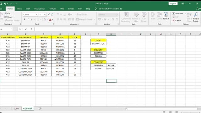 RUMUS EXCEL (SUM IF,COUNT IF)