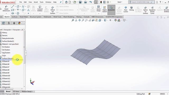 Solidworks 2020 ile Sil Baştan-29-Spline on Surface-Face Curves смотреть онлайн