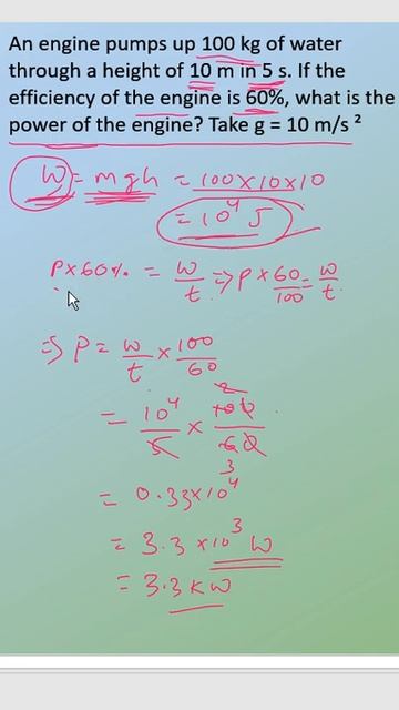An engine pumps up 100 kg of water through a height of 10 m in 5 s. OSSTET CHT