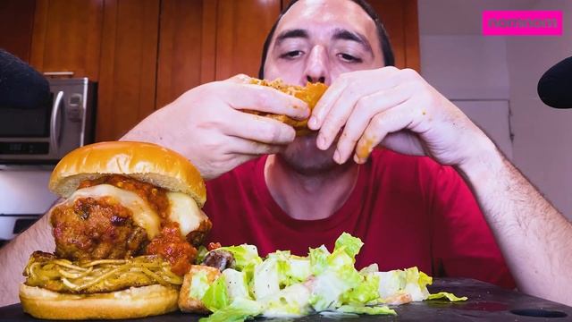 ASMR EATING SPAGHETTI AND MEATBALL CHEESE BURGERS ! * MUKBANG NO TALKING * | NOMNOMSAMMIEBOY смотреть онлайн