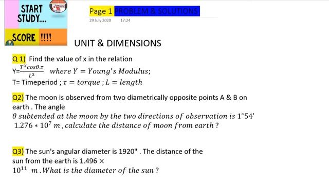CLASS 11 - CHAPTER 1 - UNIT & DIMENSIONS - SOLVED PROBLEMS ON PARALLAX ERROR