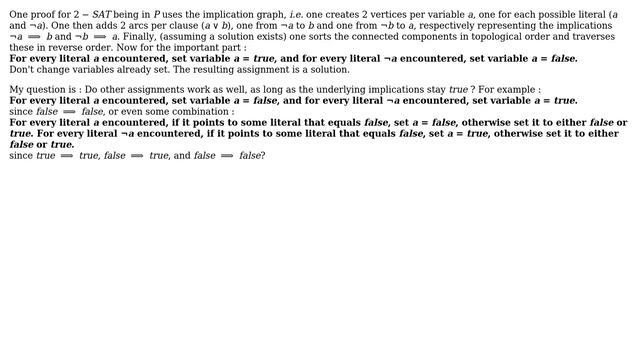 Are different assignments allowed for the implication graph proof of 2-SAT being in P? смотреть онлайн
