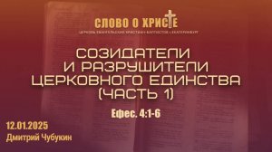 Созидатели и разрушители церковного единства (часть 1). Ефесянам 4:1-6. Собрание 12.01.2025