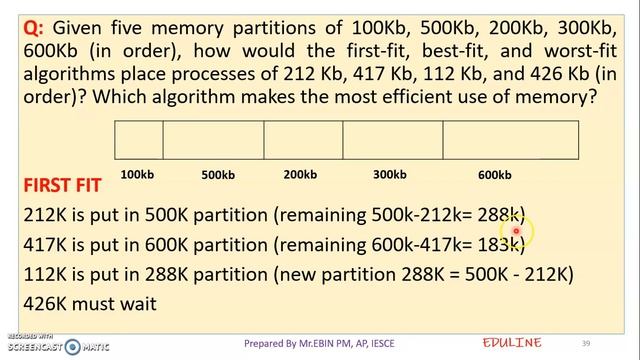 DS - MODULE 3 - TOPIC 12 - MEMORY ALLOCATION SCHEME - FIRST FIT BEST FIT  WORST FIT