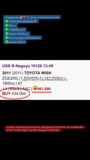 TOYOTA Wish из Японии под заказ. Договор, покупка, честный отчет о расходах смотри в описании