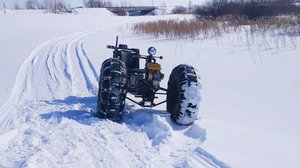 Самодельный снегоход на колесах и затяжной подъем
