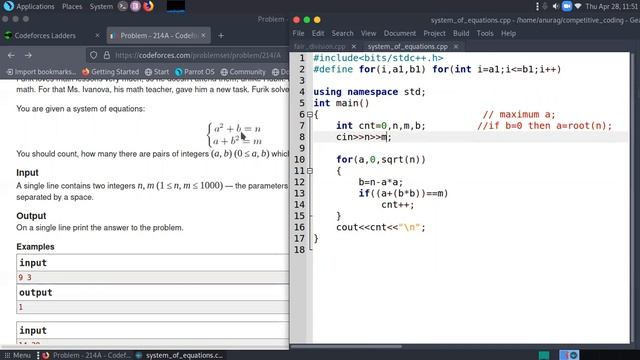 System of Equations ||codeforces|| problemset/problem/214/A || The 1000 question challenge for cp