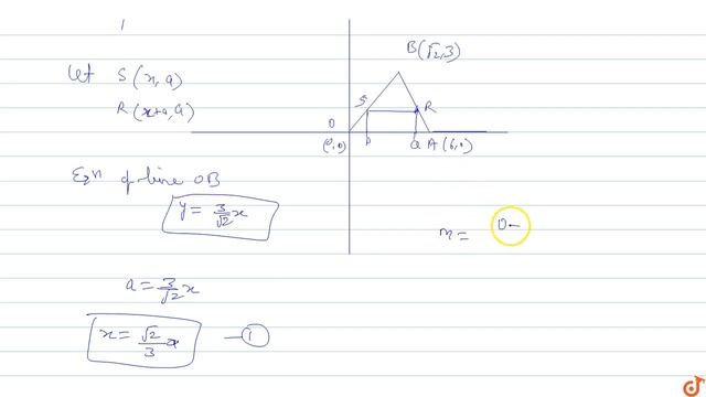 consider the triangle OAB in the xy- plane where `O=(0,0),A=(6,0), B=(sqrt(2),3)`. A square PQR... смотреть онлайн