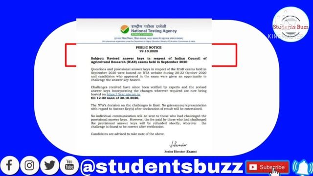 NTA ICAR AIEEA NEW UPDATES| ICAR RESULT 2020..? ICAR final answer key official notice|ICAR 2020 NEW