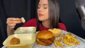 ASMR WINGSTOP FAST FOOD | EATING CHICKEN BURGER + CHEESE FRIES MUKBANG