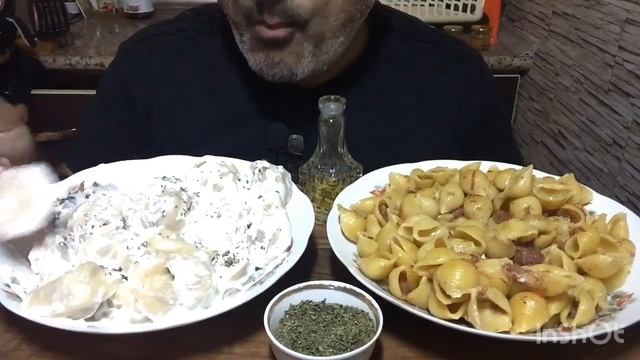 ASMR / MUKBANG | Incredible delicious Pelmeni with sour cream & Macaroni with Tushonka  (Stew)